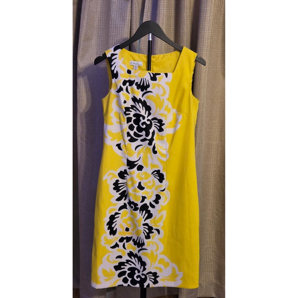 Kim Rogers Sleeveless Floral Pattern Dress Women's Size 8 Yellow Black‎ White